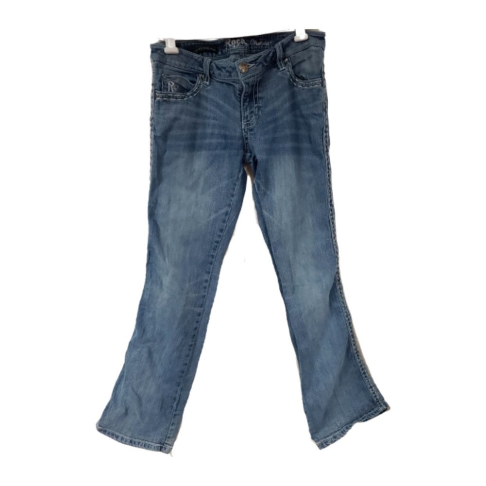 Rock 47 Wrangler Womens 3/32 Ultra Low Rise Embellished Thick Stitch Jea…